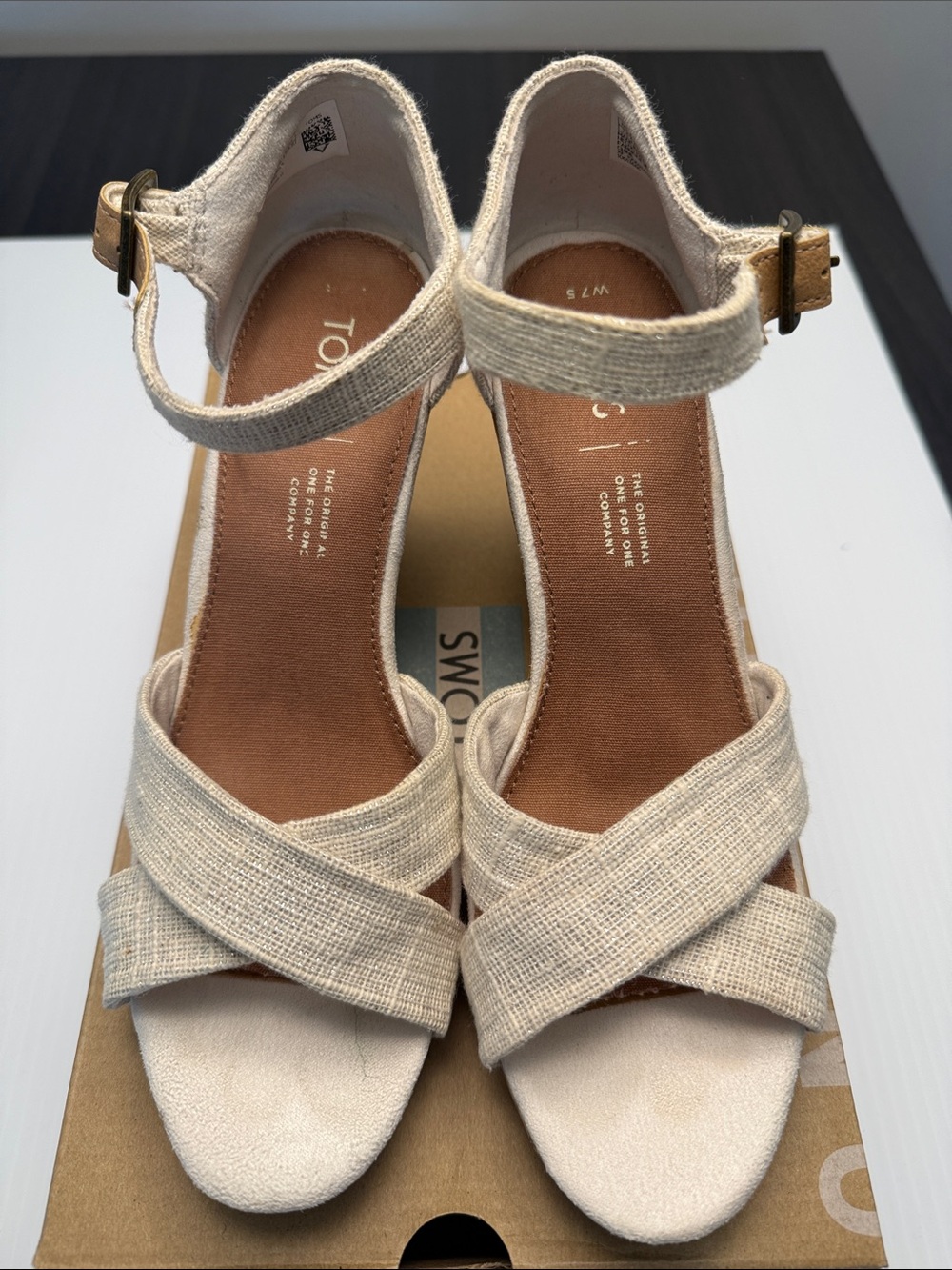 TOMS Sienna Natural Metallic Slubby Woven Cork Wedge Sandals - Picture 4 of 10